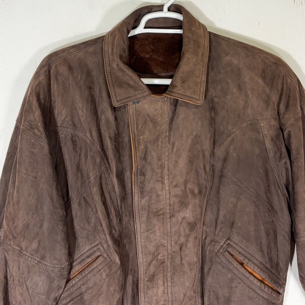 VTG 90s BiBi Firenze Brown Suede Leather Bomber Jacket Mens 40 Italian Outerwear